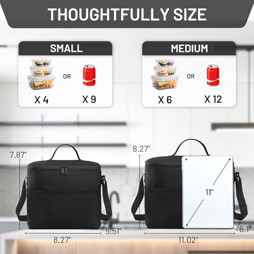 MIER Insulated Lunch Box for Men Women Portable Lunch Bags with Shoulder Strap Leakproof Cooler Bag for Work Travel Picnic, Black