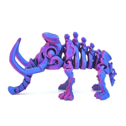 3D Printed Woolly Mammoth Skeleton, Articulated Prehistoric Figure for Desk Shelf Decor(Red and Blue)