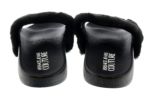 VERSACE JEANS COUTURE Black Faux Fur Signature Slides-4
