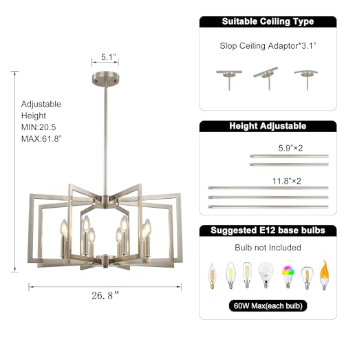 Sigaitwei 8-Light Large Brushed Nickel Chandeliers for Dining Room，Modern Industrial Pendant Lights Kitchen Island，Farmhouse Entryway Light Fixtures，Metal Geometric Chandelier for Living Room by Sigaitwei - Image 6