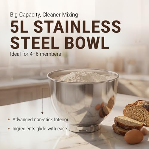Image of DYLECT BetterMix Stand Mixer for Home | 1300W Powerful Motor | 5L Removeable Bowl | 8 Speed + Pulse Function | Dough Hook, Whisk, Beater & Splash Guard | Anti-Skid Design | Planetary Motion