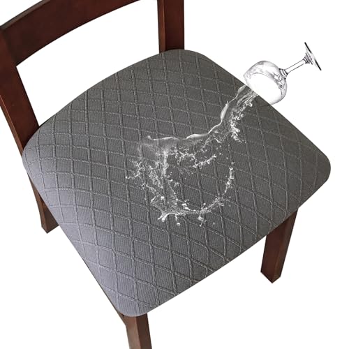 Image of Genina Waterproof Seat Covers for Dining Room Chair Cushion Covers Set of 2 | Jacquard Removable Machine Washable Kitchen Chair Seat Slipcovers,Pet Hair And Stain Protection,Stretch Chair Protector