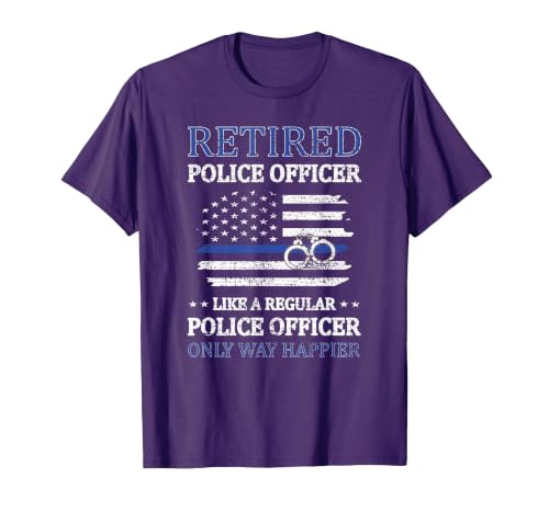 Retired Police Officer Policeman Blue Line Flag Cop T-Shirt, Men, Purple, X-Large