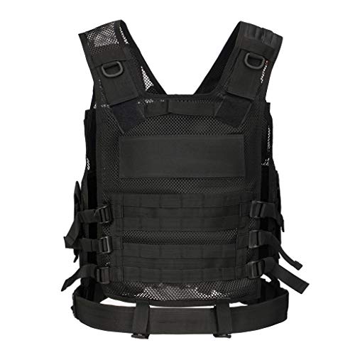 Jipemtra Tactical MOLLE Game Vest Adjustable Training Vest Detachable for Hunting Mountaineering Outdoors for Slim Person (Black)