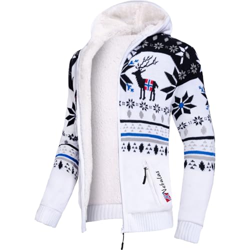 Nebulus Herren Jacke NORON mit Kapuze schicker Pullover im Norweger-Style (L Offwhite-schwarz)