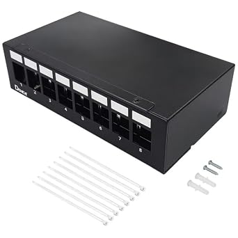 8 Port Patch Panel Patch Panel for 14.9 mm x 17 mm Keystone Module Compatible with Ethernet LAN RJ45 Coaxial Connector BNC F Connector Antenna Connector RJ-11 RCA Jack USB Toslink HDMI Black