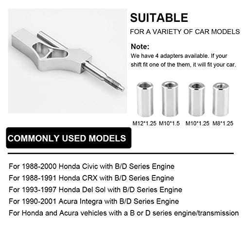 Sporacingrts Adjustable Short Shift Extension Shifter Knob With Adapters Compatible With Civic Integra Crx (Silver) #TOP3