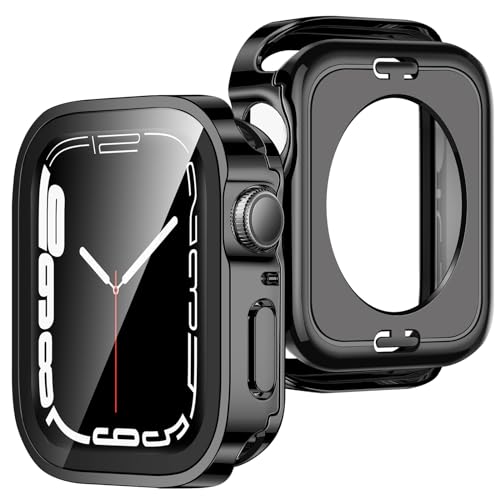 ZZDZZ [2 Piezas] 2 en 1 Funda Compatible con Apple Watch SE Series 6/5/4 40mm con Protector de Pantalla Cristal Templado, 360 Protección Completa PC Dura Carcasa para iWatch 40mm (Negro)