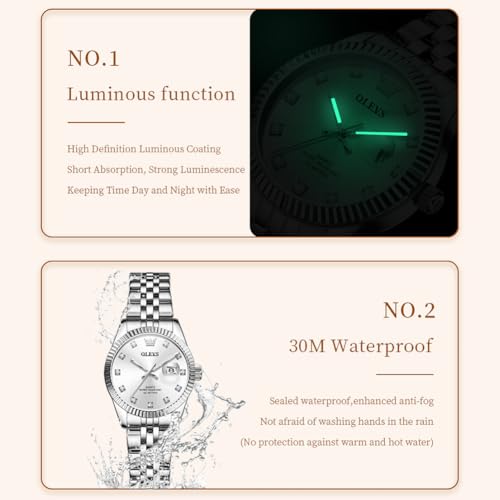 Image of OLEVS Watches for Women Luxury Elegant Stainless Steel Waterproof Luminous Diamond Women's Fashion Watch Ladies Watches for Small Wrists