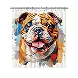 Ganshan Bi Lovely English Bulldog Dog Shower Curtain Colorful Painting Dog Puppy Pet Animal Print Bath Curtains for Bathroom Home Decoration with 12 Hooks 72x80 Inch White Style 4