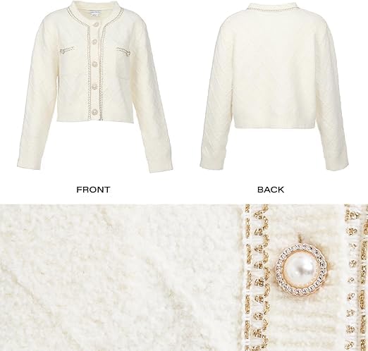 URBAN REVIVO Women's Knit Cardigan Sweaters Casual Long Sleeve Open Front Button Down Cropped Jackets - Image 2