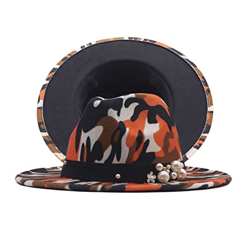 Wide-Brim Vintage Fedora Hat For Men & Women Panama Style Camouflage Felt Cap Jazz Hat With Pearl Band For Outdoor #TOP3