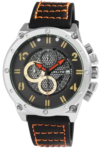 Excellanc Elite Herren Armbanduhr Schwarz Orange Analog Datum Chronograph Silikon Quarz 5 Bar