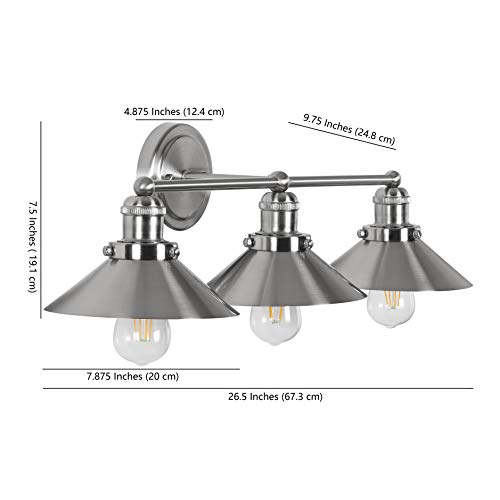 JONATHAN Y 26.5" Nickel 3-Light Industrial Farmhouse Metal Vanity Light Wall Sconce, Metal Shade for Bathroom Mirror, Kitchen, Entryway, LED Bulb Included (JYL7428B) by JONATHAN Y - Image 4