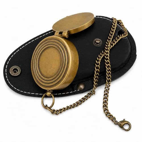 Brújula de bolsillo vintage de latón con estuche de cuero miniatura 2