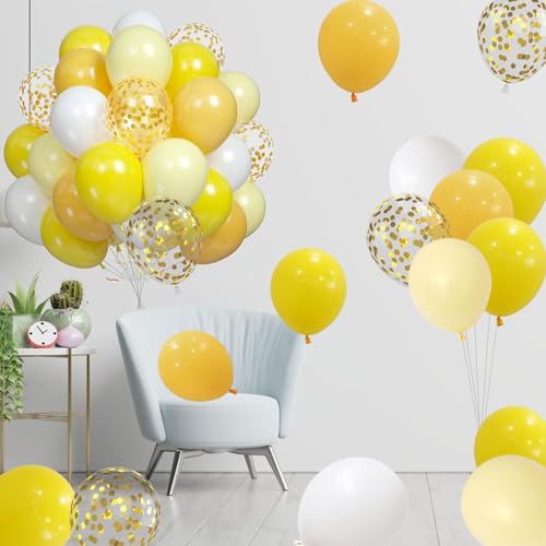 60Pcs Yellow White Balloons, 12 Inch Pastel Yellow and White Latex Party Balloon for Sunflower Honeybee Theme Birthday Baby Shower Lemon Wedding Party Decor — view 5