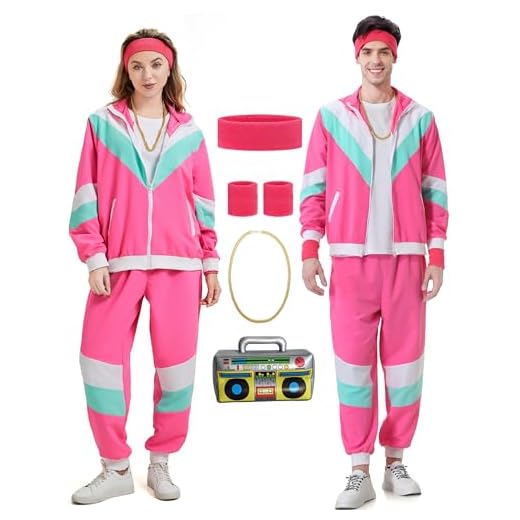 Disfraz de los años 80 y 90 para hombre y mujer, chándal de los años 80, chaqueta y pantalones, traje de chándal para hombre, estilo retro de los años 80, traje de los años 80, para carnaval, etc