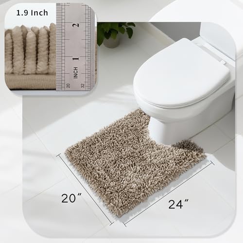 Image of Yimobra Toilet Rugs U Shaped Washable, Extra Thick Soft Absorbent Chenille Contour Bathroom Rugs for Toilet 24x20 Inch, Quick Dry Non Slip Toilet Mat for Bath Floor, Camel