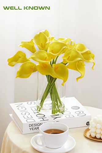 Well Known 20 Pcs Lily Flowers Artificial In Vase With Faux Water, Calla Lily Artificial Flowers Real Touch, Fake Flower Arrangements In Vase Artificial Centerpiece For Dining Room Table（Yellow） #TOP3