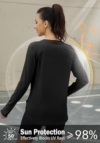 KevaMolly Workout Tops for Women Long Sleeve UPF 50+ UV Protection Sun Shirt Lightweight Quick Dry Rash Guard Hiking Shirts Black L — view 4