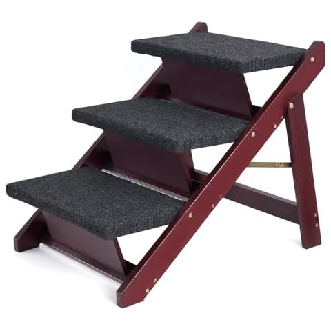 BRIKY Wooden Dog Stairs/Steps 19.5”H - Foldable 3 Steps Dog Steps for High Bed Couch Cars, Non-Slip Pet Stairs for Small Large Medium Dogs and Cats, No Assembly Required Cover