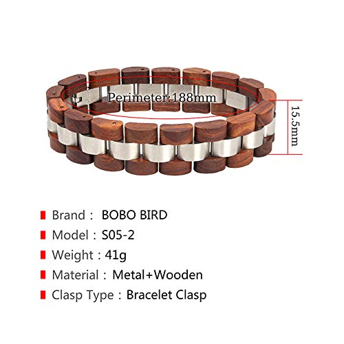 Bobobird Bobo Bird Mens Wooden Bracelet Stylish Wood & Stainless Steel Combined Wooden Bangle Jewelry Great Gift For Men (S05-2) #TOP6