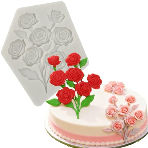 ICNYEKl 1Pc Romantic Realistic Silicone Rose Mold, Multi-Layered Petal Rose Fondant Mold, for Cake Decoration Chocolate Cupcake Toppers Candy Icing Frosting Jelly Polymer Clay Resin