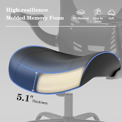 Image of GYI Ergonomic Office Chair with Memory Foam Cushion, Big and Tall Office Chair, 4.7 inch Thickened Seat Heavy Duty Desk Chair with Technical Mesh Back, 3D Flip-up Arms, Wheels for Heavy People, Black