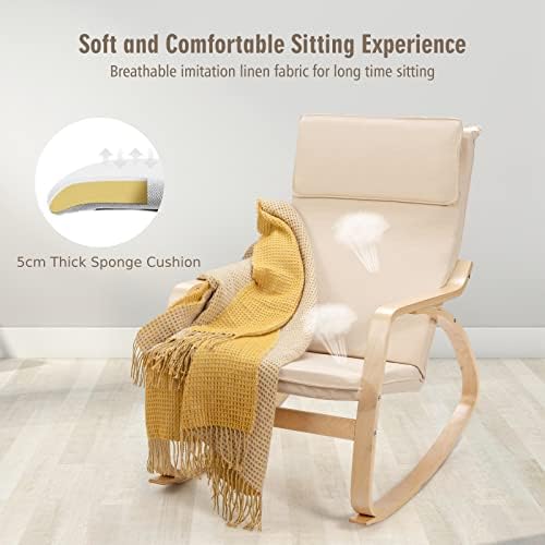 COSTWAY Relax Rocking Chair, Upholstered Wooden Rocker Lounge Chair with Removable Cushion, Modern Leisure Recliner Accent Armchair for Living Room, Bedroom, Nursery and Balcony (Beige)