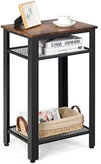 COSTWAY Industrial Side Table, 3-Tiers Rustic Storage Organiser Display Stand with Metal Mesh Shelves, Home Office Living Room Bedroom Nightstand Sofa Table