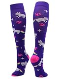 Caticorn Kids Crazy Socks - Girls Athletic Sports Socks, Neon Rainbow Over The Calf Softball Soccer...