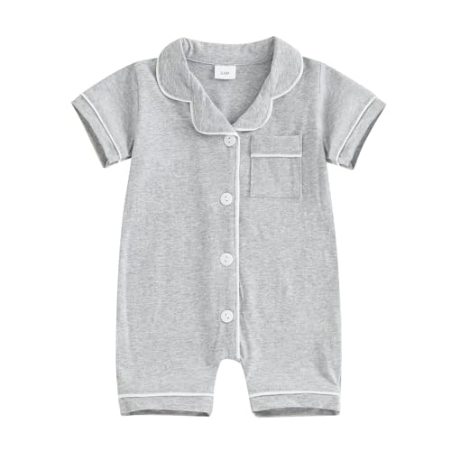 Image of Mubineo Baby Boy Girl Summer Pajamas Short Sleeve Pjs Button Infant Newborn Homewear Pocket Sleepwear Romper Jumpsuit