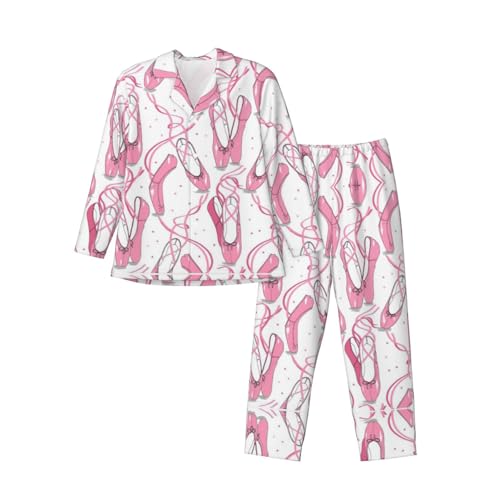 Pyjama imprimé chaussures de ballet roses homme ensemble doux manches longues