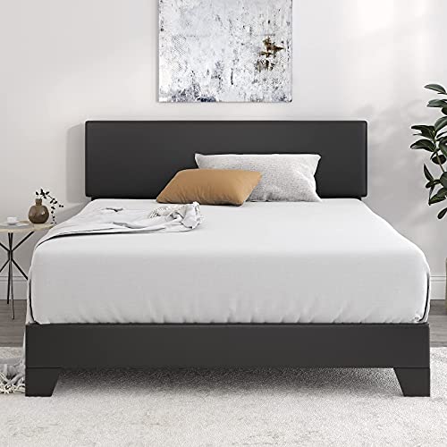image for SHA CERLIN Queen Size Bed Fame with Adjustable Leather Headboard, Upho