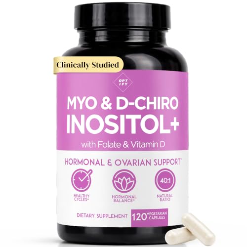 Optify Myo-Inositol & D-Chiro Inositol Supplement for Women | 40:1 Ratio Plus Folate and Vitamin D | Support Healthy Hormonal Balance, Regular Cycles, & Ovarian Health (120 Count (Pack of 1))