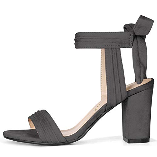 Allegra K Allegra K Women's Open Toe Ankle Tie Back Chunky Heel Grey Sandals 9 M US