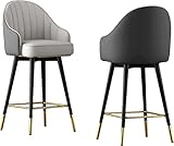 Juego de 2 taburetes de bar ergonómicos y cómodos, tapizados de cuero negro, con patas cromadas, elegantes muebles de bar para el hogar, cocina y comedor