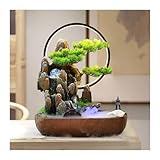 Indoor Tabletop Fountain with Resin Artificial Bonsai Trees Stone Mountain Waterfall, Relaxation Water Fountain for Home, Office, and Living Room Decor