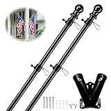 6FT Flag Pole Kit for Outside House with Holder Bracket, Double Holes Flag Holder with 2 Poles, Upgrade Stainless Steel Tangle Free Flagpole, Heavy Duty House Flag Pole Kit for Most Flag (Black)