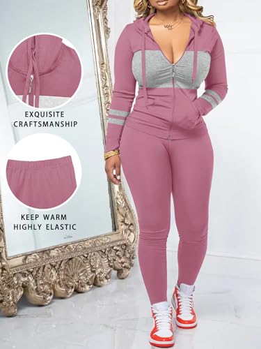STOLKISS Women 2 Piece Outfits Workout Sets Bodycon Tracksuit Long Sleeve Zip Up Hoodie Jacket Jogger Match Sweat Pants Set — view 2