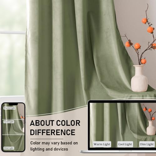 JIUZHEN Velvet Curtains 84 Inch Long亡oft Retro Velvet Blackout Thermal Insulated & Noise Reducing Rod Pocket Curtains for Living Room, 60 x 84 Inches, 2 Panels with Tiebacks,Sage Green by JIUZHEN - Image 4