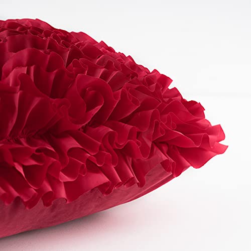 Foindtower Decorative Throw Pillow Covers Handmade 3D Ruffled Flower Cushion Cases Floral Ruffles Accent Pillow Cases Elegant Home Decorations For Couch Bed Sofa Bedroom Living Room 18X18 Inch Red #TOP2