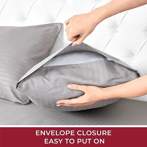Mellanni King Size Sheets Set - 4 Piece Iconic Collection Bedding Sheets & Pillowcases - Soft, Cooling Bed Sheets - Deep Pocket Up To 16" - Wrinkle, Fade, Stain Resistant (King, Striped Gray/Silver) #TOP3