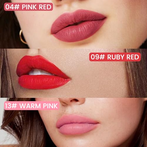 Image of 3Pcs Longwear Liquid Lip Liner Stain Pen Set Long Lasting Waterproof, Pink Ruby Red Warm Pink Matte Semi Permanent 24 Hour Lip Liner and Lipstick Combo, Color Stay Lipliner All Day Lip Stains peel off