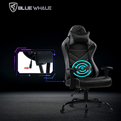 Blue Whale Massage Gaming Chair Desk Office Chair Ergonomic High Back Racing Computer Chair With Headrest And Lumbar Support Backrest, Seat Height Adjustable Swivel Chair(Grey) #TOP4