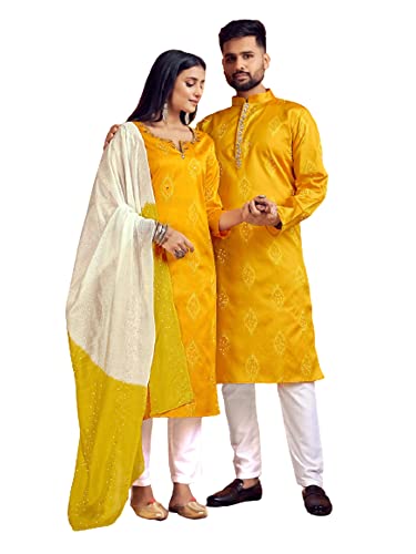 Pyjama Kurta soie jacquard 7316 jaune de luxe grande taille
