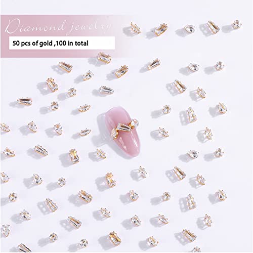 100 Pcs Diamond Jewelry Nail Charms For Nail Art Decoration Rhinestones, Gold/Silver Flatback Sparkle Horse Eyes Water Drop Square Zircon Claw Gems Nail Design Supplies #TOP1