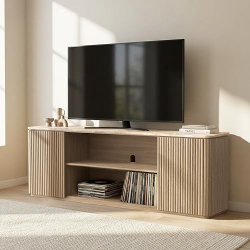 Modern TV Stand with Adjustable Shelves and Faux Marble Top (70‑80)
