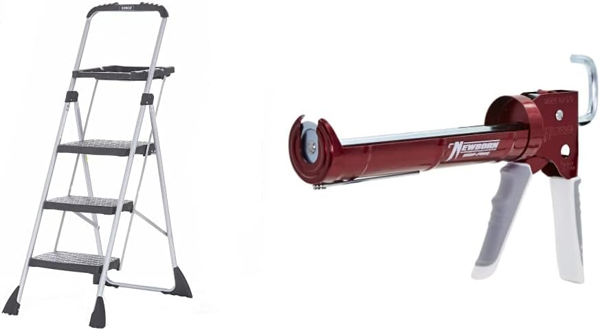 Cosco Three Step Max Steel Work Platform & Newborn 930-GTD Drip-Free Smooth Hex Rod Cradle Caulking Gun with Gator Trigger Comfort Grip