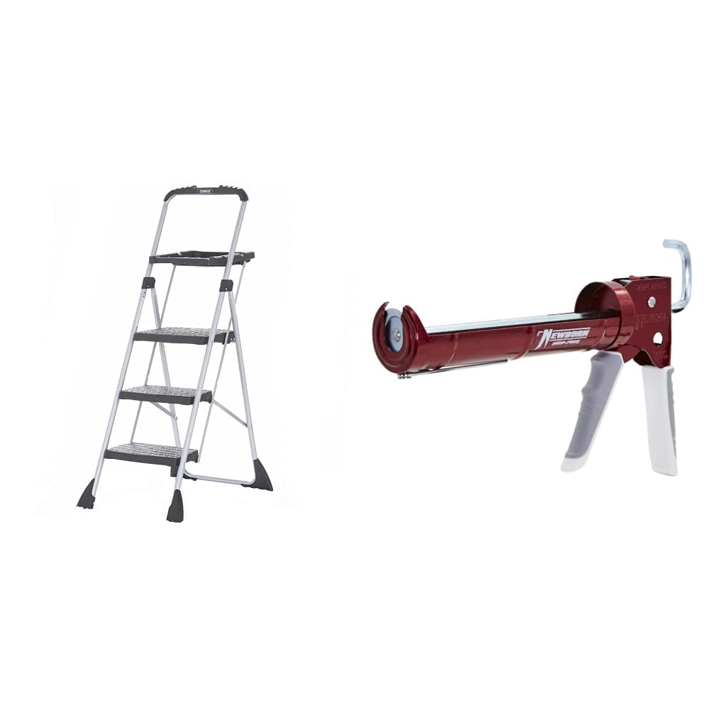 Cosco Three Step Max Steel Work Platform & Newborn 930-GTD Drip-Free Smooth Hex Rod Cradle Caulking Gun with Gator Trigger Comfort Grip